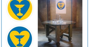 Image of a table along with two logos and a white background