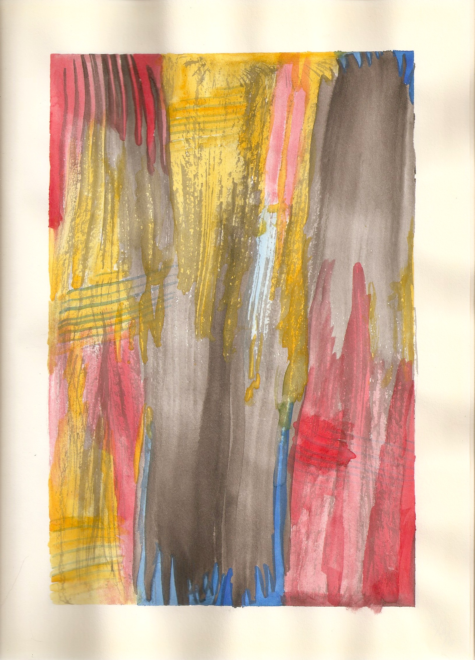 A painting of branches in multicolor and a yellow background