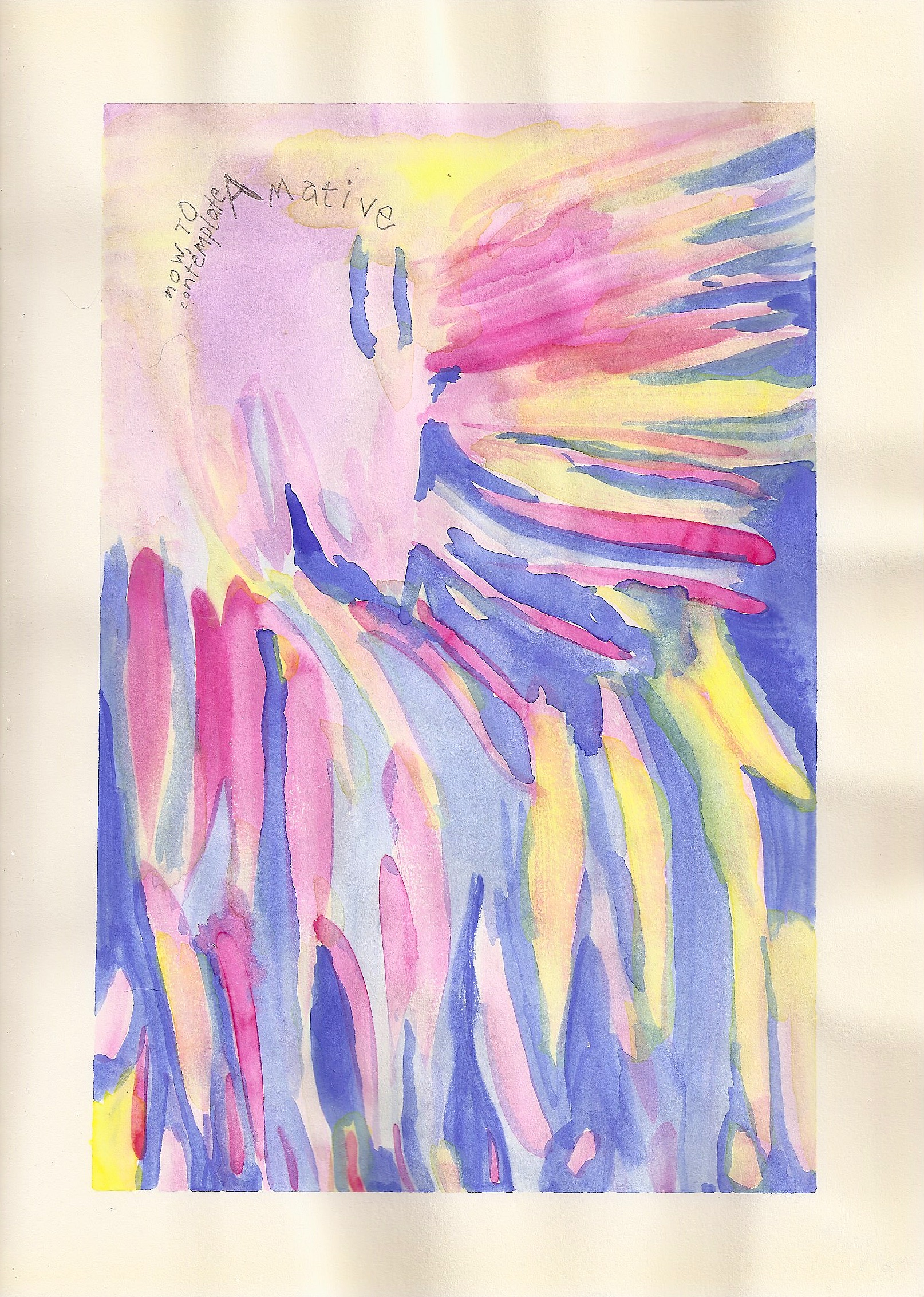 Painting of a bird in multicolor with a yellow background